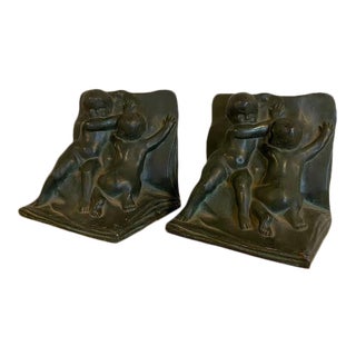 Antique Galvano Bronze Bookends - a Pair For Sale