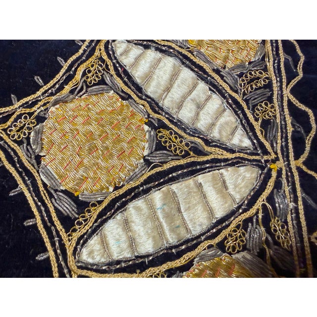 Metal Antique Handmade Square Turkish Metal Threaded Embroidered Tapestry Tablecloth For Sale - Image 7 of 13