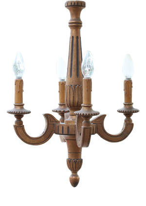 French Neoclassical Five-Light Carved Wood Chandelier with Aged Gold Finish, 1950