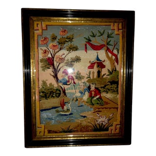Antique French Chinoiserie Needlepoint Tapestry-18th Century For Sale
