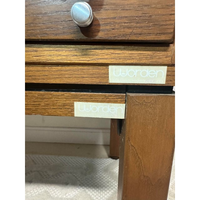 Brown Vintage Worden 30-Drawer Library Card Catalog Cabinet on Stand Oak Dewey Decimal Storage For Sale - Image 8 of 9