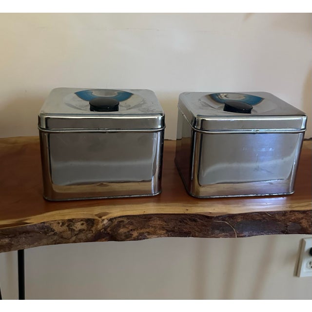 Vintage Chrome Coffee & Tea Canisters — Set of 2 For Sale - Image 4 of 7