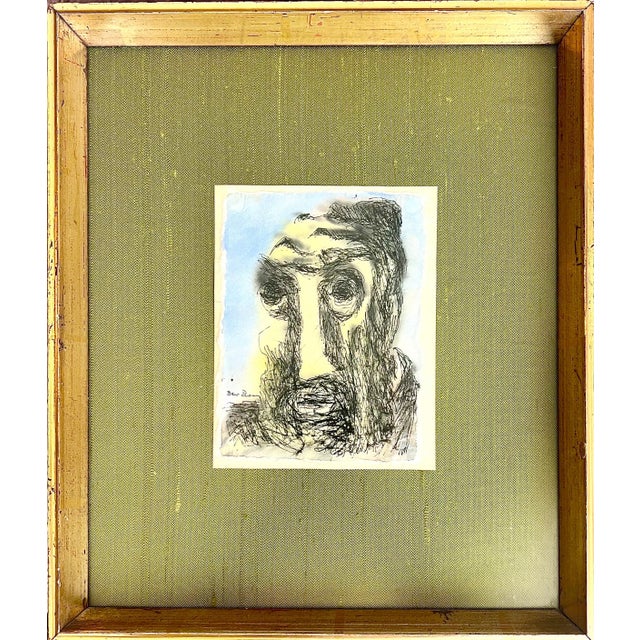 Frame measures 13.5 X 11.5 Paper measures 6.5 X 5 inches Hand signed lower right Watercolor painting of prophet or Rabbi,...