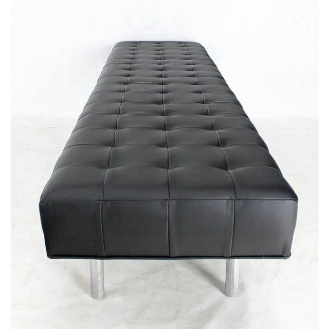 2010s Tufted Black Upholstery Long Modern Bench on Chrome Cylinder Legs For Sale - Image 5 of 7