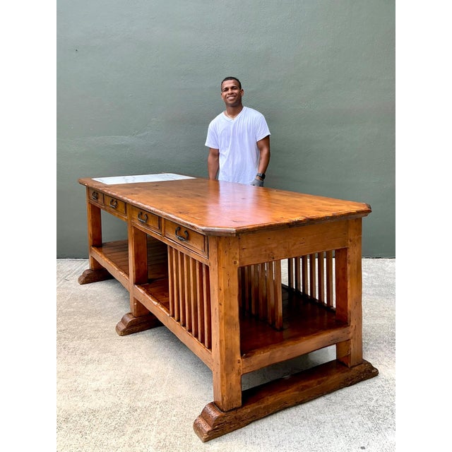 Vintage Monumental Rustic Wood and Marble Console Table For Sale - Image 11 of 18