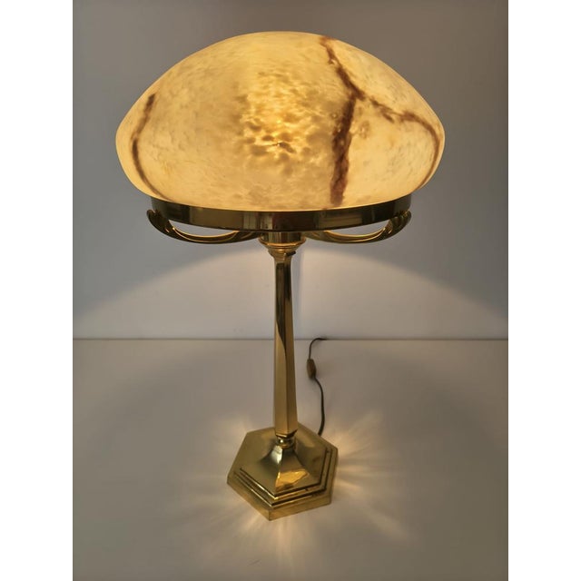 Postmodern Large Postmodern Brass and Marbled Glass Table Lamp, 1960s For Sale - Image 3 of 18