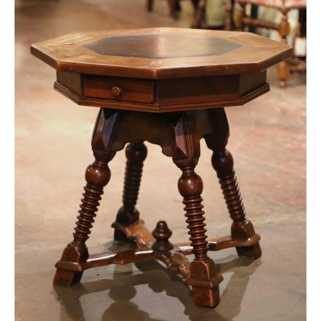 Late 19th Century 19th Century French Octagonal Carved Walnut Marquetry Side Table With Slate Top For Sale - Image 5 of 9