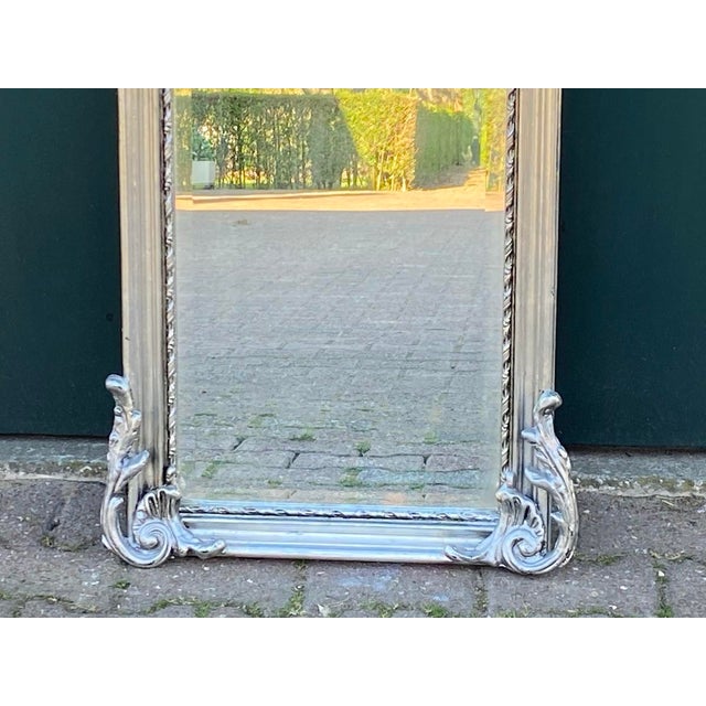 Late 20c Rococo Silver Finish Floor Mirrors – 2 Pc For Sale - Image 9 of 14