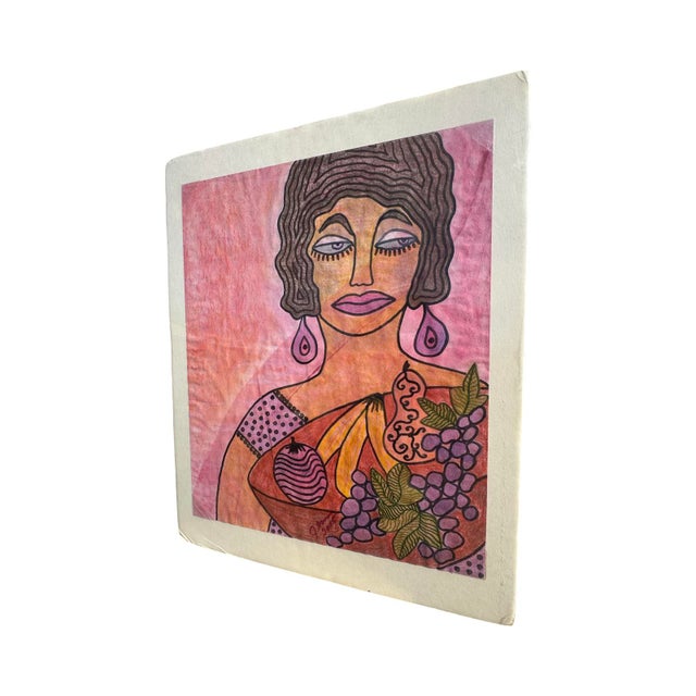 Jude Kirby Original “ Fruit Basket” Oil Pastel Lady With Bowl of Fruit. For Sale - Image 4 of 5