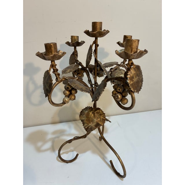 French Hand Forged Wrought Iron Grapevine Five-Light Candelabra, 19” For Sale - Image 3 of 7