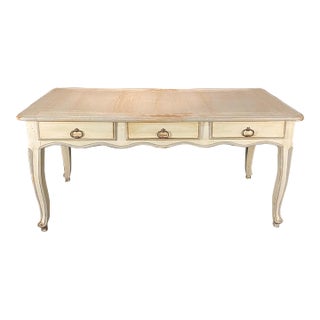 French Louis XV White Painted Provincial Bureau Plat Desk With Six Drawers For Sale