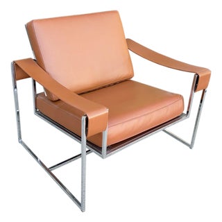 Milo Baughman Style Chrome and Leather Sling Chair For Sale