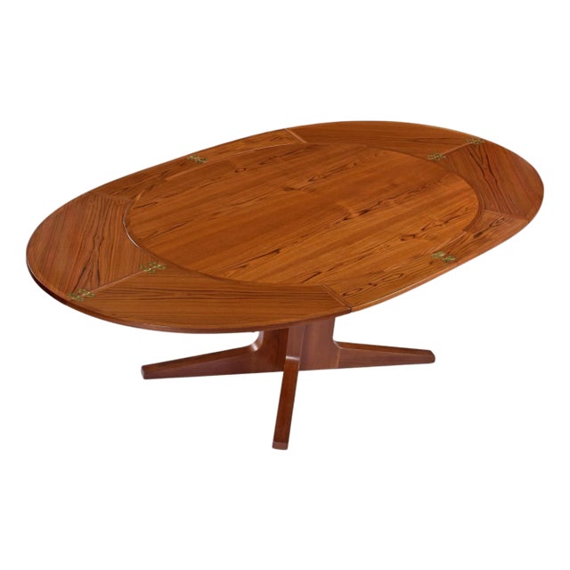Refinished Expanding Oval Danish Modern Teak Flip-Flap Dining Table by Dyrlund For Sale