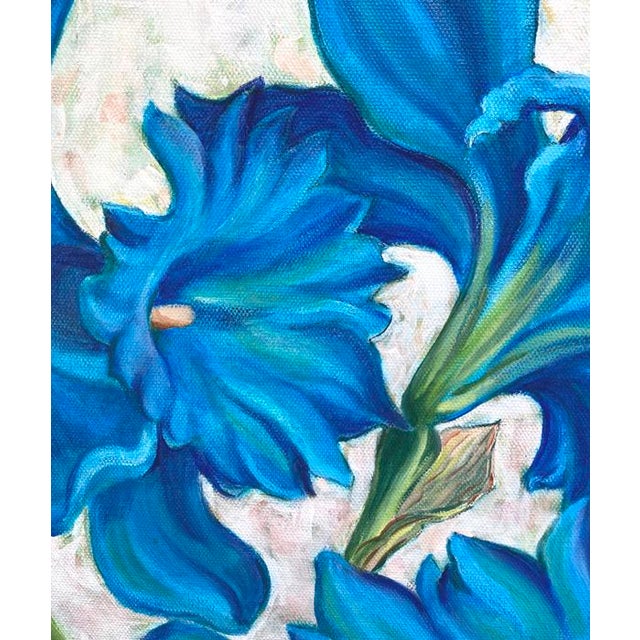 Contemporary Blue Daffodils, Original Floral Oil Painting by Kathleen Ney, Blue and White For Sale - Image 3 of 4