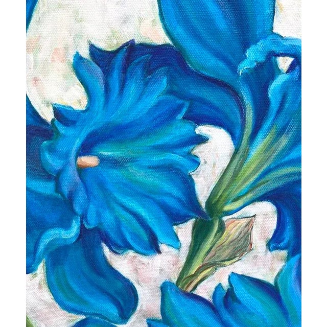 Contemporary Blue Daffodils, Original Floral Summer Oil Painting by Kathleen Ney, Blue and White For Sale - Image 3 of 4