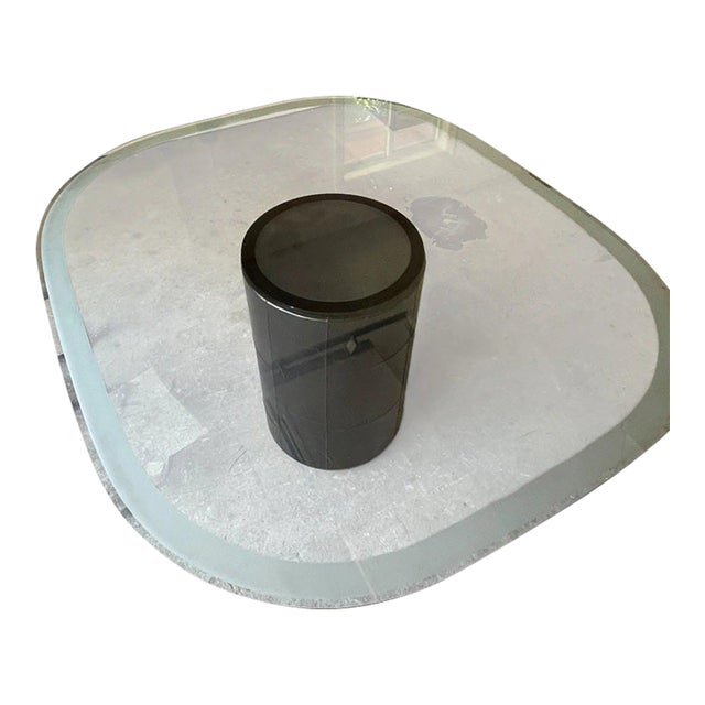 B&b Italia Glass Top Dining Table With Leather Wrapped Base For Sale