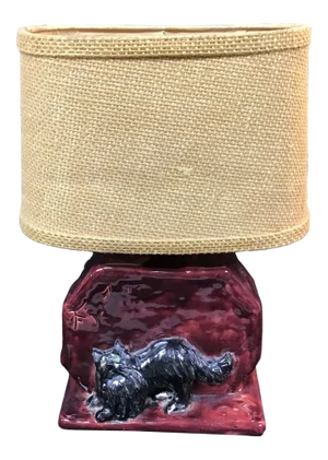 Mid Century Glazed Pottery Cat Lamp