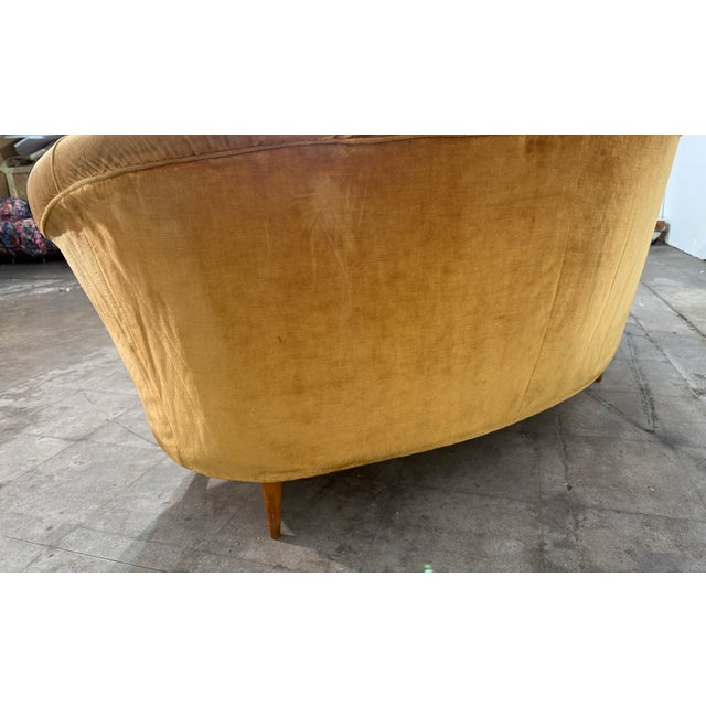 Textile Curved Velvet Sofa by Federico Munari With Matching Armchairs, Italy, 1950s For Sale - Image 7 of 9
