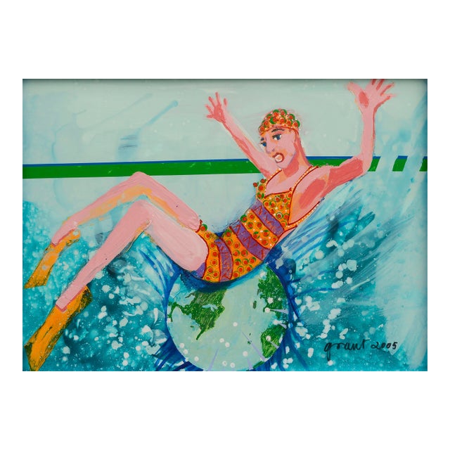 "Make a Splash", Large-Scale Figurative Abstract With Swimmer in Pool by Marc Foster Grant For Sale