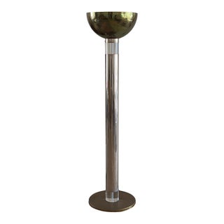 1970s Monumental Chrome, Brass and Lucite Torchiere Floor Lamp by Karl Springer For Sale