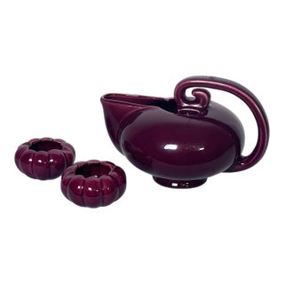 Vintage Art Deco Robinson Ransbottom American Art Pottery Burgundy Ceramic Tea Pot Set For Sale