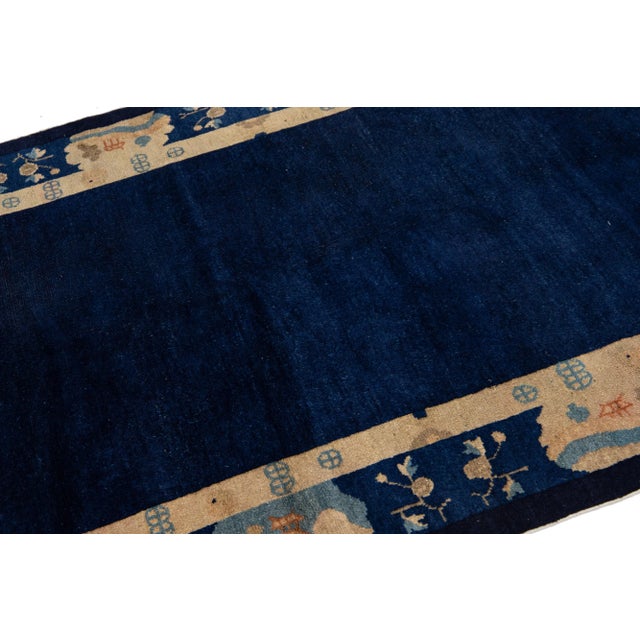 1920s Early 20th Century Designed Antique Peking Chinese Wool Rug in Navy Blue For Sale - Image 5 of 9