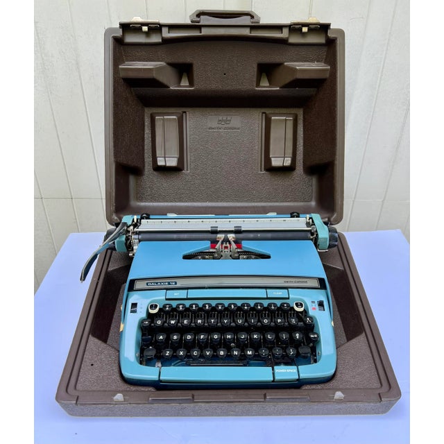 Sky Blue Vintage Smith Corona Galaxie 12 Typewriter For Sale - Image 8 of 12