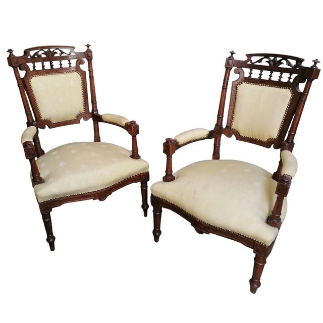 Empire Style Damask Armchairs, 1890s, Set of 2 For Sale - Image 12 of 13