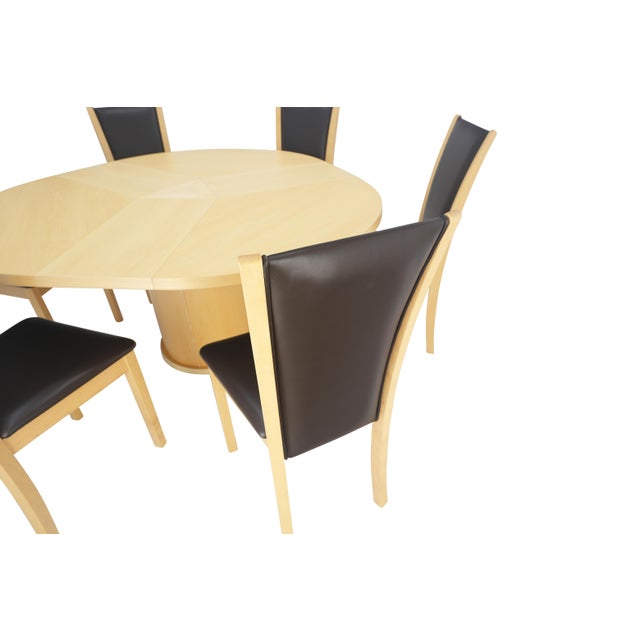 Wood Rare Blond Maple Round Expandable Dining Table 6 Chairs Set Set Denmark - 7 Piece Set For Sale - Image 7 of 12