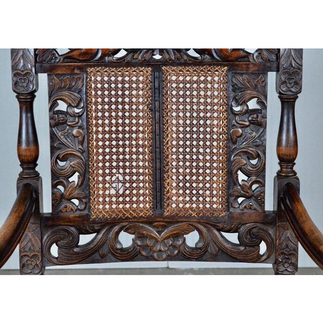 Set of Charles II Hand Carved Walnut Armchairs, 1900 For Sale - Image 6 of 13