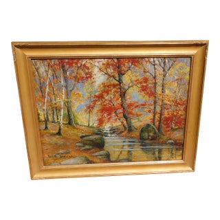 Camillo Adriani Vintage Oil Painting Impressionist Landscape Ma Artist B,1908 For Sale
