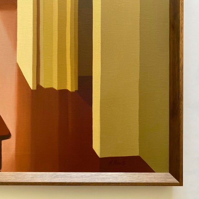 Barbara Morgan Roberts Vintage 1974 Mid Century Modern Edward Hopper Style " Interior " Framed Original Large Realist Painting For Sale - Image 15 of 17
