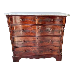Early 19th Century Antique Chippendale Flame Mahogany Marble Top Dresser