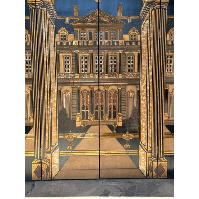 Maison Jansen Vintage Monumental 9-Foot Trompe l'Oeil Architectural Folly Screen by Turtle and Crane - Piero Fornasetti Homage For Sale - Image 4 of 12