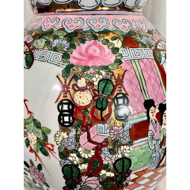 Vintage Chinese Export Famille Rose Monumental Floriform Vase For Sale - Image 9 of 12