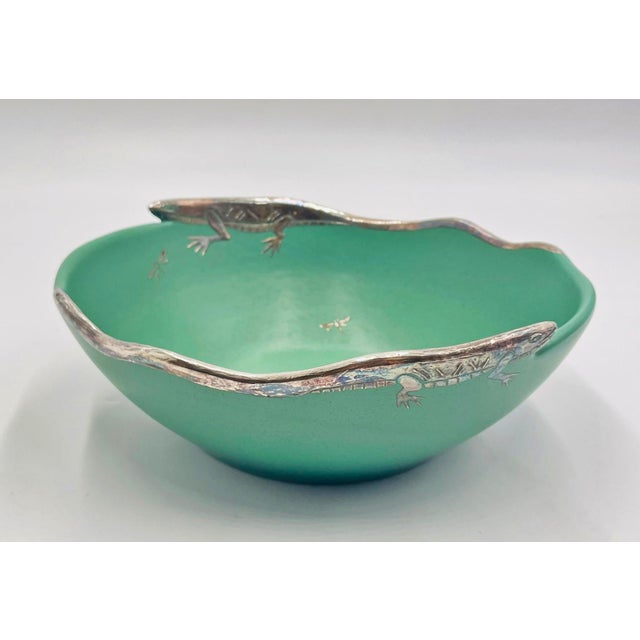 Emilia Castillo Emilia Castillo Porcelain & Pure Silver Lizard Bowl, Taxco Mexico, Signed 1996 For Sale - Image 4 of 18