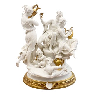 Large Bacchanal Triumph of Bacchus Sculptural Group in White and Gold Porcelain by Giuseppe Cappé, 1962 For Sale