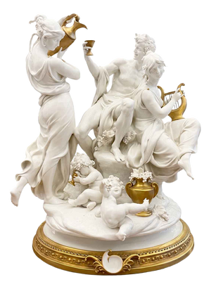 Large Bacchanal Triumph of Bacchus Sculptural Group in White and Gold Porcelain by Giuseppe Cappé, 1962