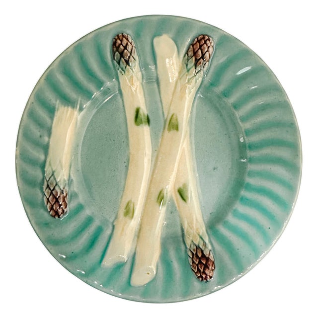 Antique French Majolica Asparagus Plate by Keller & Guérin (Luneville), C. 1890 For Sale