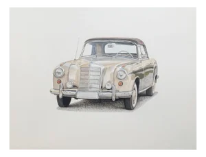 Michal Wojtysiak, Mercedes W128 Ponton, Acrylic on Paper, 2023