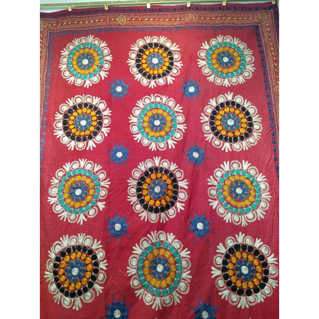 Tribal Vintage Uzbek Suzani Silk Embroidery Textile For Sale - Image 3 of 7