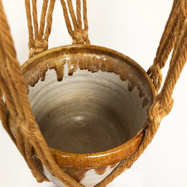 Metal Vintage Jute Macrame and Ceramic Pot + Pendant Light, 1960-70s For Sale - Image 7 of 12