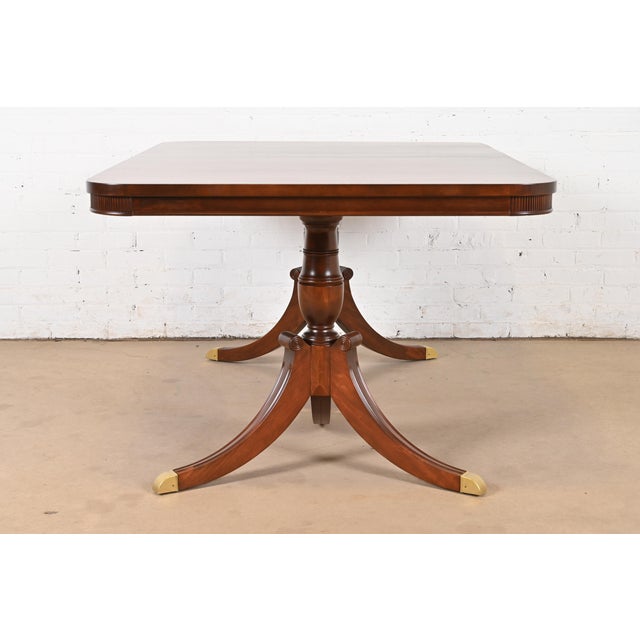 Baker Furniture Style Georgian Mahogany Double Pedestal Extension Dining Table, Newly Refinished For Sale - Image 11 of 12