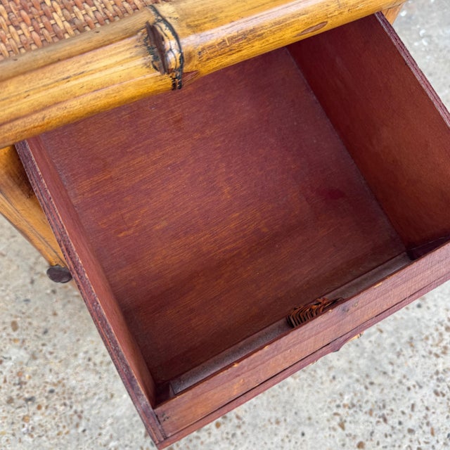 1970s Vintage Bamboo and Rattan 4-Drawer Occasional Nightstand For Sale - Image 5 of 11