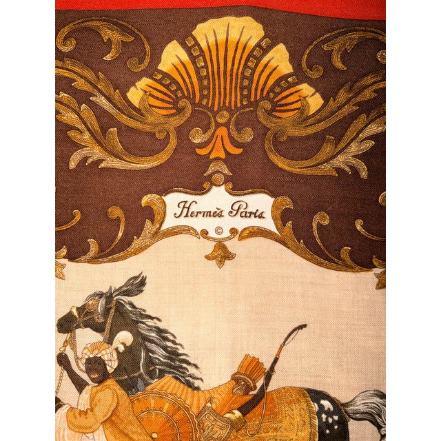 French Late 20th Century Hermes Cheval Turc Silk/Cashmere Scarf For Sale - Image 3 of 10