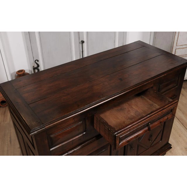 Louis XIII Style French 19th Century Walnut Buffet with Carved Diamond Motifs For Sale - Image 11 of 12