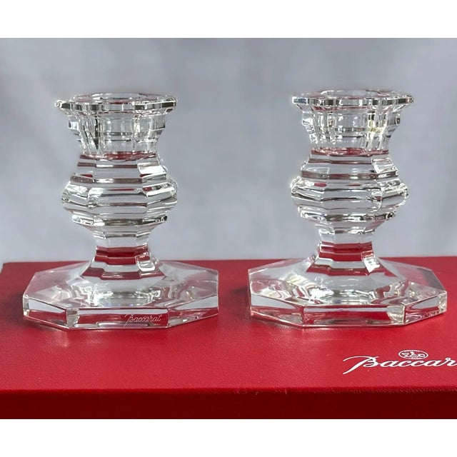 French Pair of Baccarat Crystal Candlesticks – Regency Louis XV Style, With Original Box For Sale - Image 3 of 11