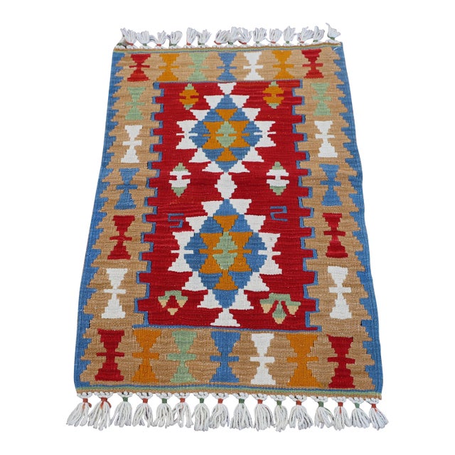 1980s Southwestern Blue Handmade Kilim For Sale