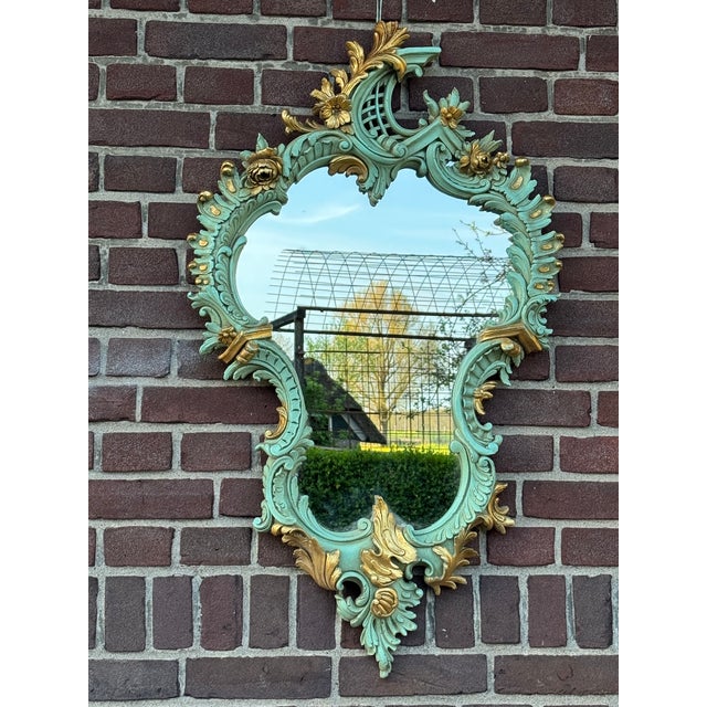 1940 French Louis XVI Green Gold Wall Mirror - 1 Pc For Sale - Image 12 of 12
