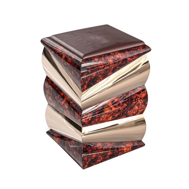 "Riccio" Bar Stool With Bronze and Burl Walnut, Hand Crafted For Sale In Los Angeles - Image 6 of 9